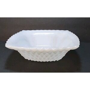 Hobnail Milk Glass Square Vintage Diamond Pattern  Candy Nut Bowl Dish 6.5 In